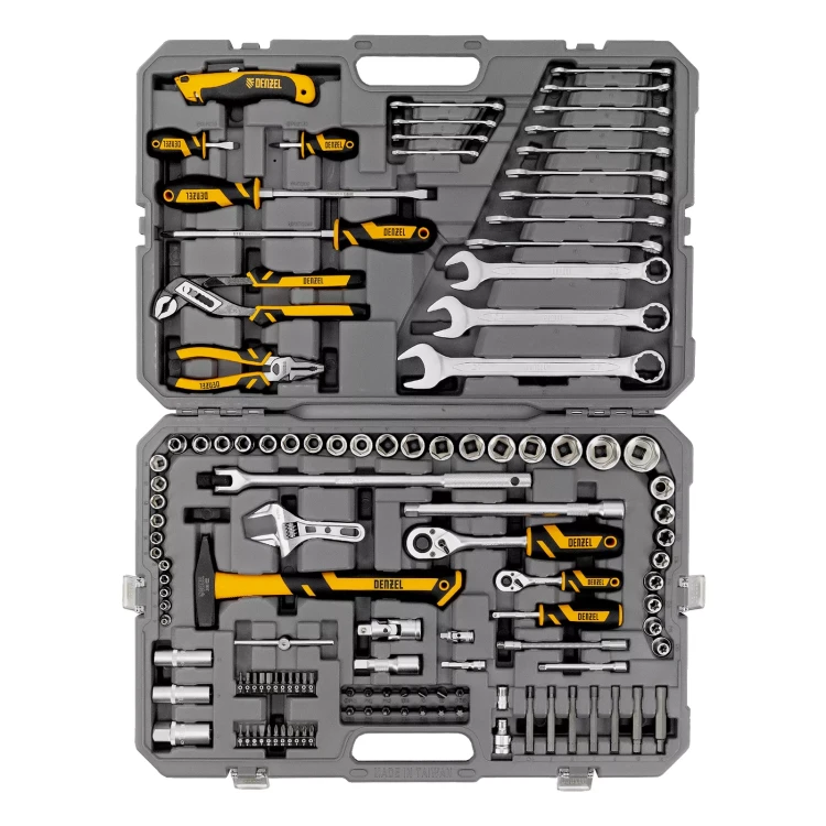 Набор инструментов Denzel 15804, 1/2", 1/4", CrV, S2, пластиковый кейс, 122 предмета купить в Кургане