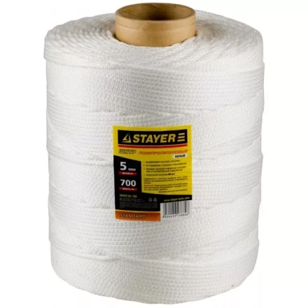 Шнур STAYER &quot;STANDARD&quot; хозяйственно-бытовой, полипропиленовый, вязанный, без сердечника, белый, d 5, катушка 700м 50420-05-700 купить в Кургане