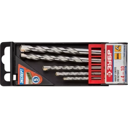 Набор ЗУБР Сверла по бетону ударные, 4-5-6-8-10 мм, пластиковый бокс, 5 шт 29140-H5 купить в Кургане