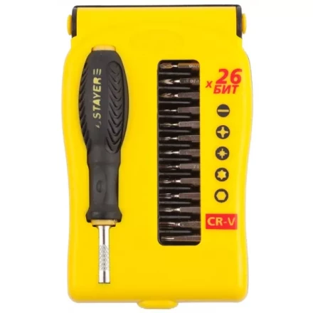 Набор STAYER: Отвертки для точных работ, Cr-V, Cr сменные биты, обрезиненная рукоятка, 28предметов 25614-H28 купить в Кургане