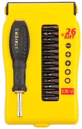 Набор STAYER: Отвертки для точных работ, Cr-V, Cr сменные биты, обрезиненная рукоятка, 28предметов 25614-H28 купить в Кургане
