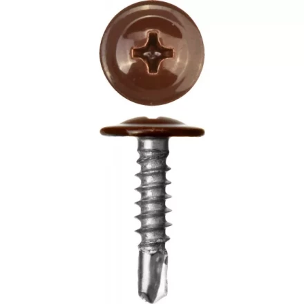 Саморезы ЗУБР с прессшайбой и сверлом по листовому металлу до 2мм, окрашенные в RAL-8017, PH2, 4,2х16мм, 500шт 300211-42-016-8017 купить в Кургане