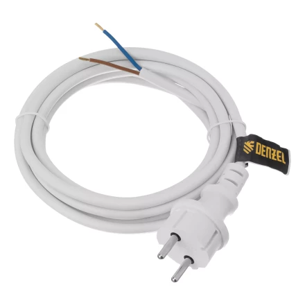 Шнур сетевой Denzel Energy Series, ПВС, 3 м, 2 x 1,5 мм, с неразборной вилкой, белый, 3 м, 37672 купить в Кургане