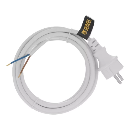 Шнур сетевой Denzel Energy Series, ПВС, 3 м, 2 x 1,5 мм, с неразборной вилкой, белый, 3 м, 37672 купить в Кургане