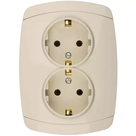 Розетка СВЕТОЗАР &quot;CITY LIGHT&quot; двойная в сборе, с заземлением, цвет бежевый, 16А/~250В SV-54207-B купить в Кургане