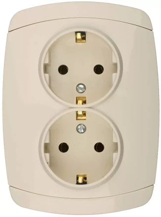 Розетка СВЕТОЗАР &quot;CITY LIGHT&quot; двойная в сборе, с заземлением, цвет бежевый, 16А/~250В SV-54207-B купить в Кургане