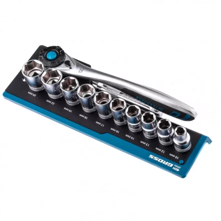 Набор торцевых головок трещотка 120 зубьев 12 предметов 1/2&quot; CrV Gross 14138 купить в Кургане