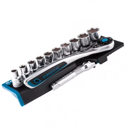 Набор торцевых головок трещотка 120 зубьев 12 предметов 1/2&quot; CrV Gross 14138 купить в Кургане