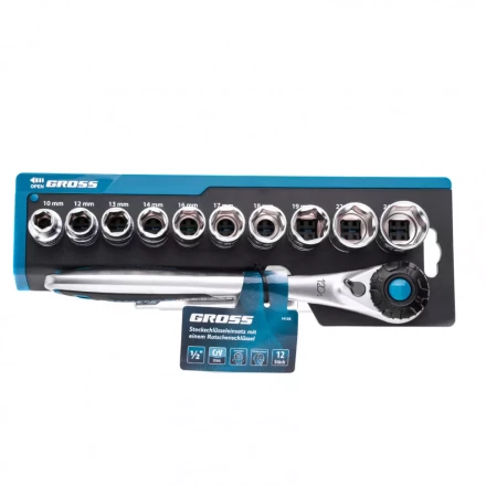 Набор торцевых головок трещотка 120 зубьев 12 предметов 1/2&quot; CrV Gross 14138 купить в Кургане