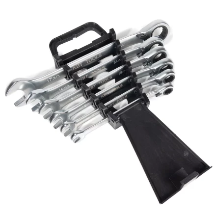 Набор гаечных комбинированных трещоточных ключей КВТ НТКП-6 (8–17 мм), 6 шт., с переключателем реверса (91952) купить в Кургане