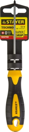 Отвертка STAYER &quot;MASTER&quot; &quot;ТECHNO&quot;, двухкомпонентная рукоятка, магнитный наконечник, Cr-V, PH0x100мм 2508-0-10_z02 купить в Кургане