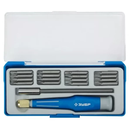 Набор ЗУБР Отвертка &quot;ЭКСПЕРТ&quot; для точных работ, CR-V, двухкомп. рукоятка, удлинитель 120мм, сменные биты, 18предметов 25623-H18 купить в Кургане