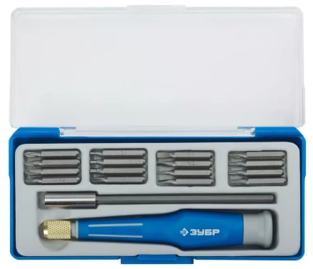 Набор ЗУБР Отвертка &quot;ЭКСПЕРТ&quot; для точных работ, CR-V, двухкомп. рукоятка, удлинитель 120мм, сменные биты, 18предметов 25623-H18 купить в Кургане