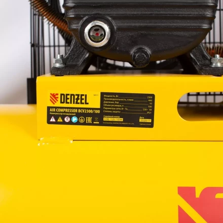 Компрессор воздушный рем. привод BCV2300/100, 2,3 кВт, 100 литров, 440 л/мин Denzel 58111 купить в Кургане