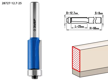 ЗУБР 12.7 x 25 мм, хвостовик 8 мм, фреза кромочная с нижним подшипником, Профессионал (28727-12.7-25) купить в Кургане
