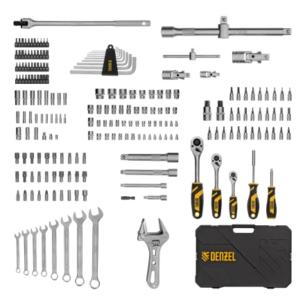 Набор инструментов Denzel 15807, 1/2&quot;, 1/4&quot;, 3/8&quot;, CrV, S2, пластиковый кейс, 216 предметов купить в Кургане