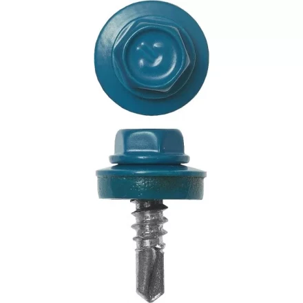 Саморезы ЗУБР окраш., RAL 5009 небесно-голуб., для крепл. кров. матер. к металл. констр., 5.5x25мм, 420шт 4-300315-55-025-5009 купить в Кургане