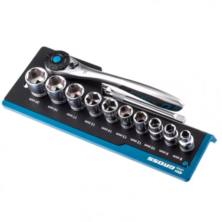 Набор торцевых головок трещотка 120 зубьев 12 предметов 3/8&quot; CrV Gross 14139 купить в Кургане