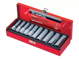 Набор торцевых головок, квадрат 1/2", головки 10 - 22 мм, удлиненные, 10 предм MATRIX MASTER 13581
