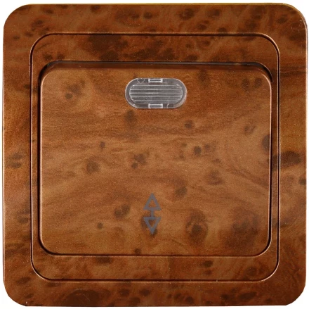 Выключатель СВЕТОЗАР &quot;ГАММА&quot; проходной, с подсветкой, одноклавишный, цвет орех, 10A/~250B SV-54138-N купить в Кургане