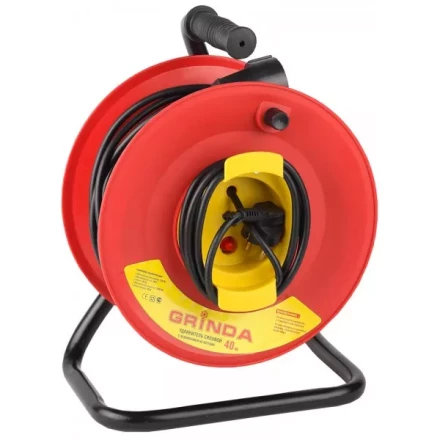 Удлинитель на катушке, 1 гнездо, евророзетка, 50м, заземление, защита от перегрузки, GRINDA 8-43665-50 купить в Кургане
