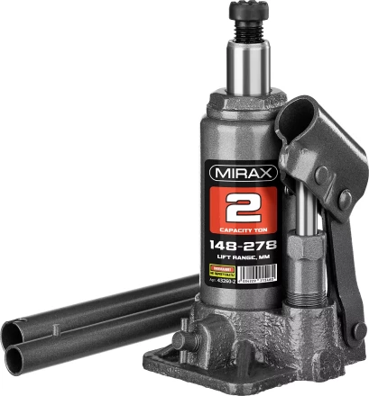 Домкрат гидравлический бутылочный, 2т, 148-278 мм, MIRAX 43260-2 43260-2 купить в Кургане