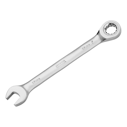 Ключ комбинированный трещоточный, 15 мм, CrV, матовый хром// Denzel 14709 купить в Кургане