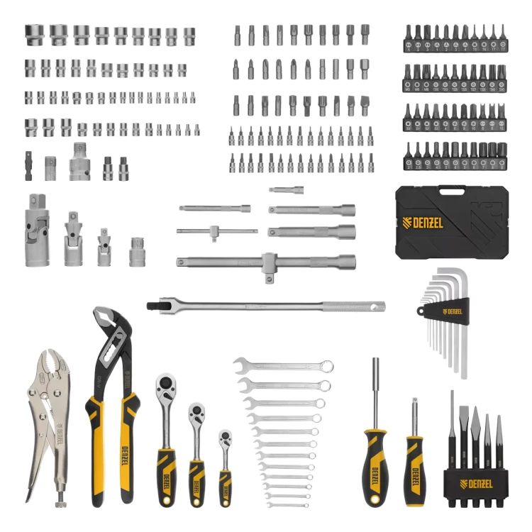 Набор инструментов Denzel 15808, 1/2", 3/8", 1/4", CrV, S2, пластиковый кейс, 232 предмета купить в Кургане