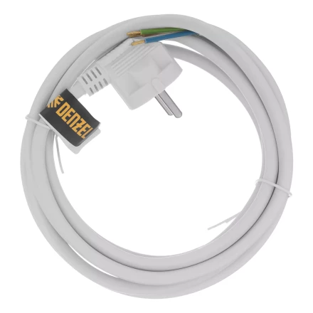 Шнур сетевой Denzel Energy Series, ПВС, 3 м, 3 x 1,5 мм, с неразборной вилкой, белый, 3 м, 37674 купить в Кургане