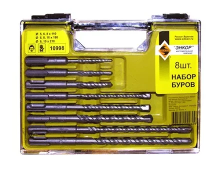 Набор буров SDS+ 5,6,8х110 6,8,10х160,8,10х210 8 штук пластиковый кейс Энкор 10998 купить в Кургане
