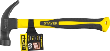 Молоток-гвоздодер &quot;Fiberglass-M&quot; с фиберглассовой рукояткой, с магнитом, 450 г, STAYER Professional 2027-450 купить в Кургане