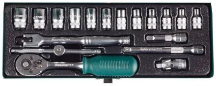 Набор торцовых головок KRAFTOOL &quot;INDUSTRIE QUALITAT&quot; (1/4&quot;) универсальный, Cr-V, металлический кейс, 18 предметов 27890-H18_z01 купить в Кургане