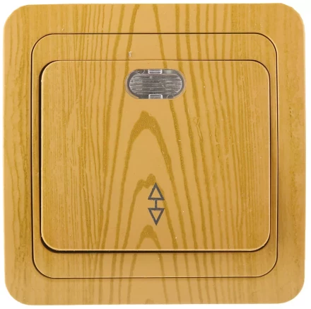 Выключатель СВЕТОЗАР &quot;ГАММА&quot; проходной, с подсветкой, одноклавишный, цвет ольха, 10A/~250B SV-54138-A купить в Кургане