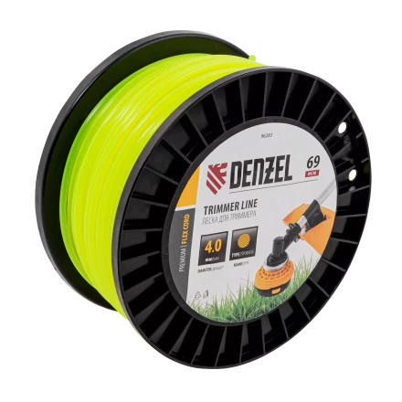 Леска для триммера круглая, 4,0мм х 69м, на DIN катушке FLEX CORD,  Denzel 96283 купить в Кургане