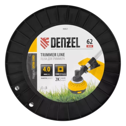 Леска для триммера двухкомпонентная квадрат, 4,0мм х 62м, на DIN катушке EXTRA CORD// Denzel 96821 купить в Кургане