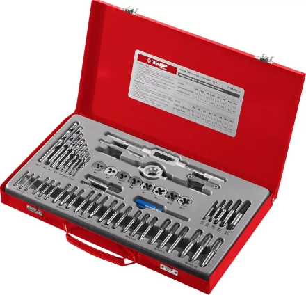 Набор метчиков и плашек ЗУБР &quot;МАСТЕР&quot;, сталь 9ХС, 52 предмета 28130-H52_z01 купить в Кургане