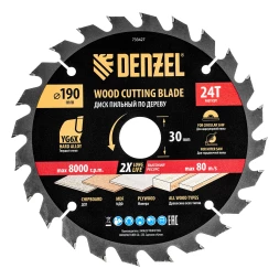 Пильный диск по дереву ф190 х 30 мм, 24 зубьев, тонкий// Denzel 733427