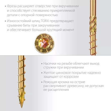 ЗУБР КС-П, 60 х 4.0 мм, TX20, потайная головка, желтый цинк, 180 шт, конструкционный саморез, Профессионал (30041-40-060) купить в Кургане