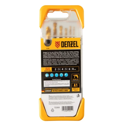 Набор сверл по металлу, 2-3-4-5-6-8 мм, HSS-Tin, Golden Tip, 6 шт Denzel 72300 купить в Кургане