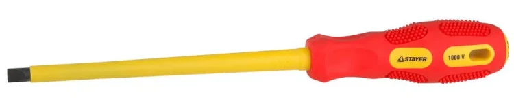 Отвертка STAYER "PROFESSIONAL" "MAX-GRIP" диэлектрическая, двухкомпонентная рукоятка, Cr-V, SL 8,0x175мм 25827-08-175 G купить в Кургане