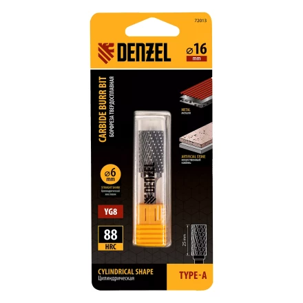 Борфреза по металлу твердосплавная Denzel 72013, цилиндрическая, тип-А, 16 мм купить в Кургане