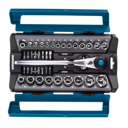 Набор торцевых головок трещотка 120 зубьев 41 предмет 1/2&quot; 1/4&quot; CrV Gross 14143 купить в Кургане