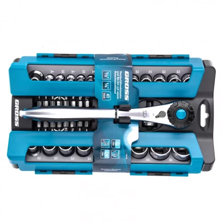 Набор торцевых головок трещотка 120 зубьев 41 предмет 1/2&quot; 1/4&quot; CrV Gross 14143 купить в Кургане