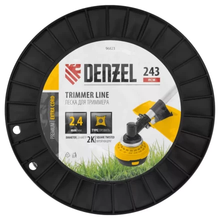 Леска для триммера двухкомпонентная витой квадрат, 2,4мм х 243м, на DIN катушке EXTRA CORD// Denzel 96823 купить в Кургане