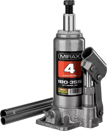 Домкрат гидравлический бутылочный, 4т, 180-355 мм, MIRAX 43260-4 43260-4 купить в Кургане