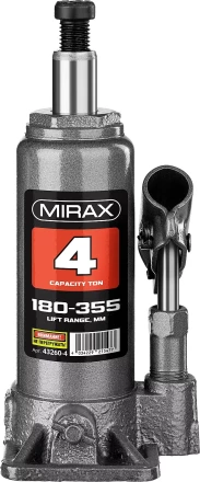Домкрат гидравлический бутылочный, 4т, 180-355 мм, MIRAX 43260-4 43260-4 купить в Кургане