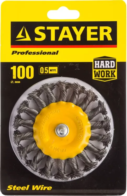STAYER "PROFESSIONAL". Щетка дисковая для дрели, жгутированная стальная проволока 0,5мм, 100мм 35115-100 купить в Кургане