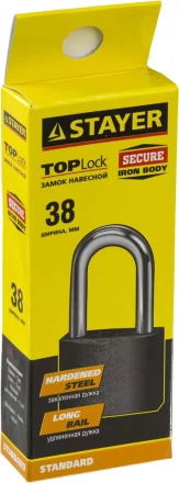 Замок STAYER &quot;STANDARD&quot; навесной, металлический корпус, удлиненная закаленная дужка, 38мм 37160-38-1 купить в Кургане