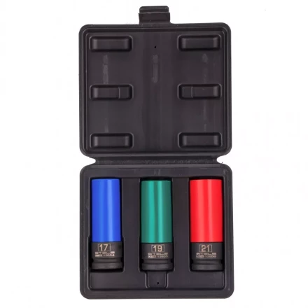 Набор головок ударных 6-гранных удлиненных для колесных дисков 17 19 21 мм 1/2&quot; 3 предмета Stels 13953 купить в Кургане