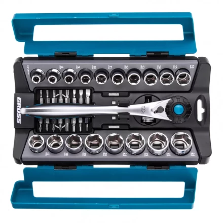 Набор торцевых головок трещотка 120 зубьев 36 предметов 1/2&quot; CrV Gross 14144 купить в Кургане